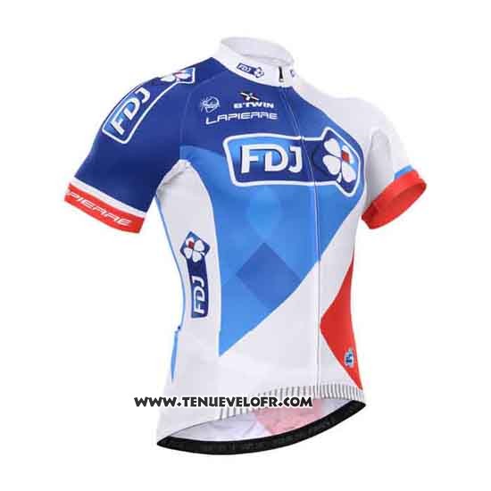 2015 Maillot Ciclismo FDJ Blanc et Bleu Manches Courtes et Cuissard